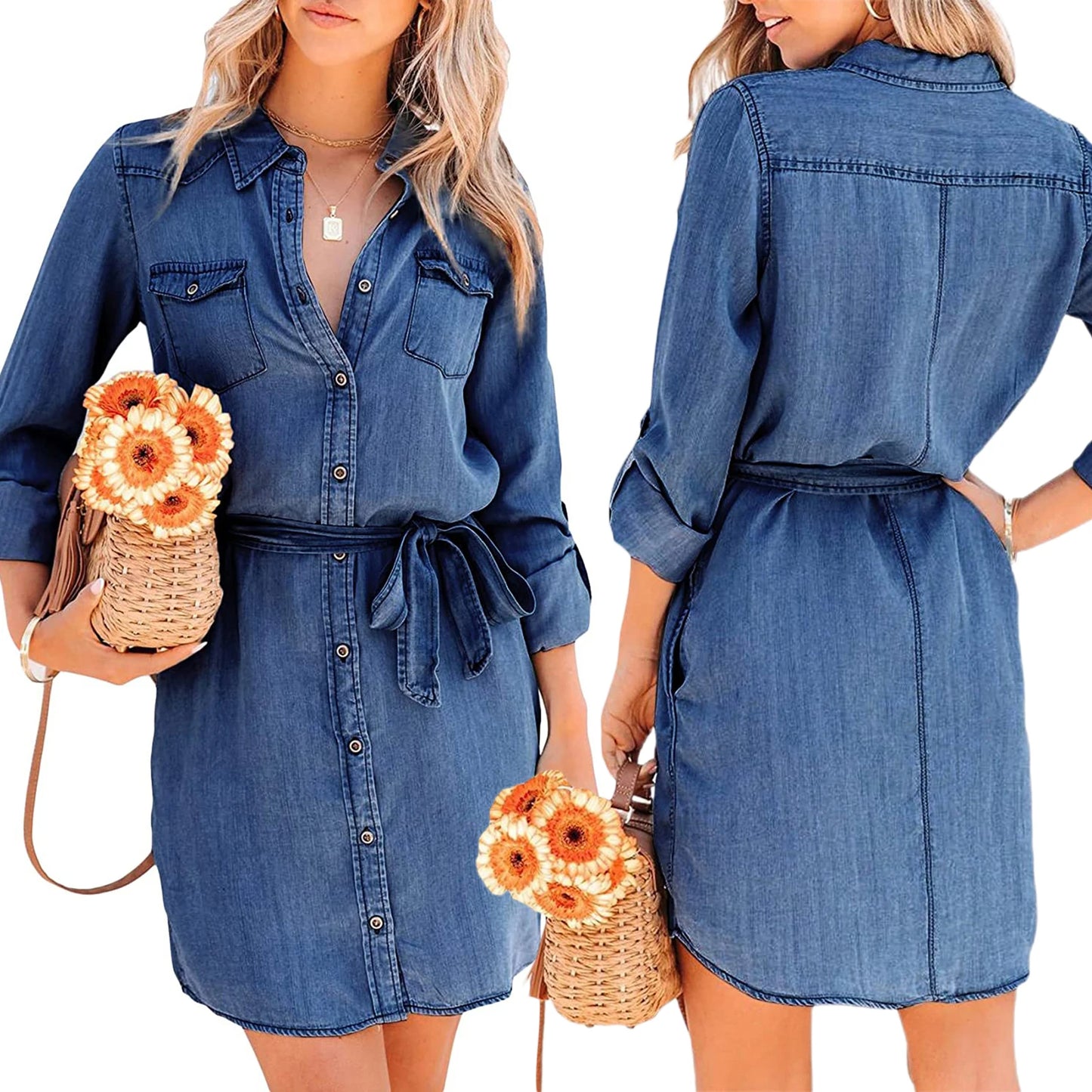 Anna™ Skjortekjole i Denim | Tidløs og Behagelig